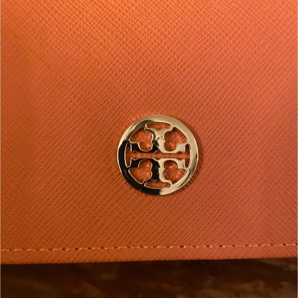 Tory Burch Triangle Eyeglass Sunglasses Case Orange Faux Leather Gold Metal Logo - Picture 3 of 4